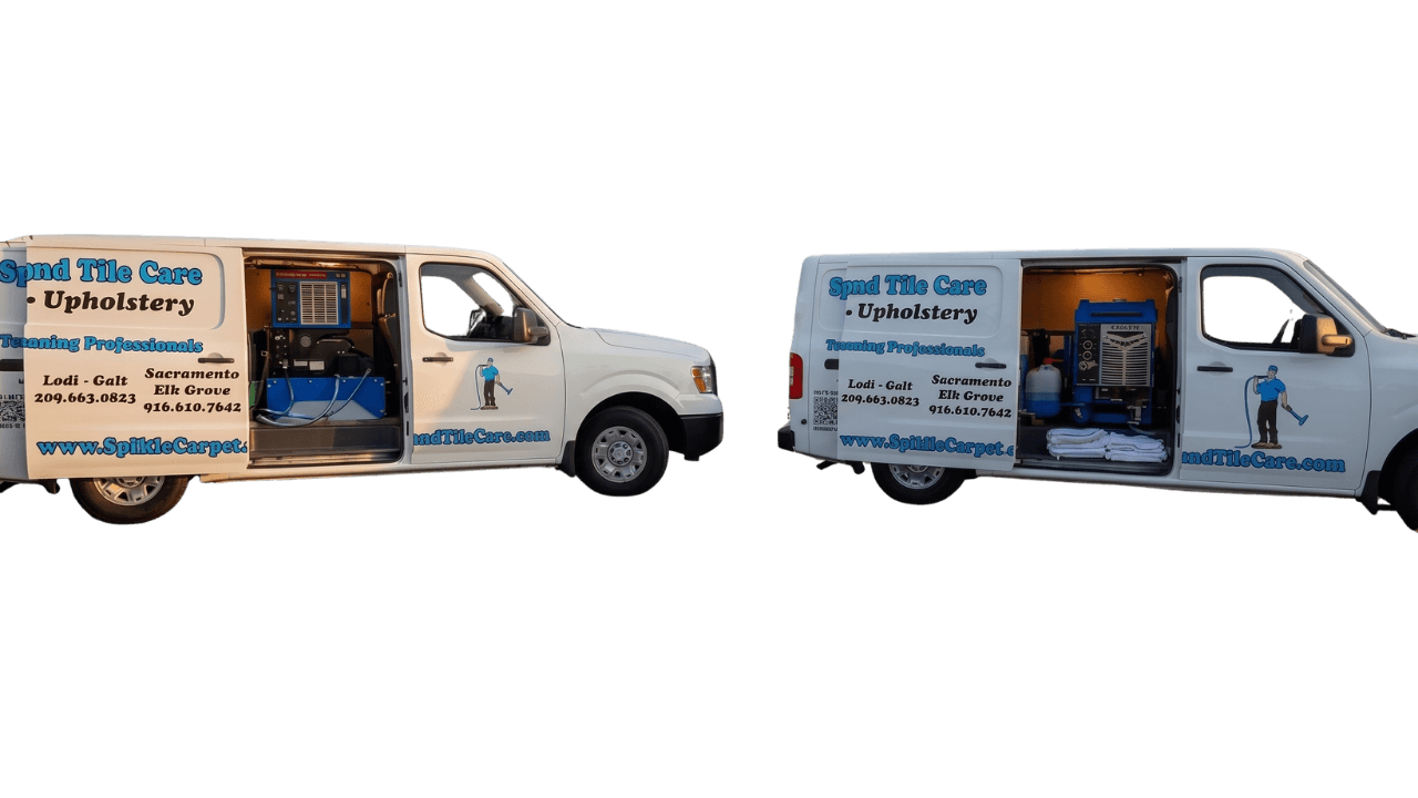 Spiker Carpet & Tile Care service vans — the Galt and Lodi fleet